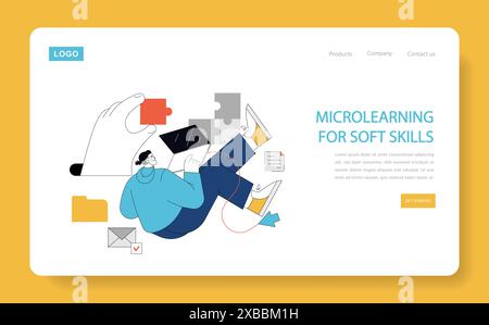 Soft Skills Training concept. Online learning platform featuring interactive tools for personal development. E-learning, puzzle solving, communication enhancement. Vector illustration. Stock Vector
