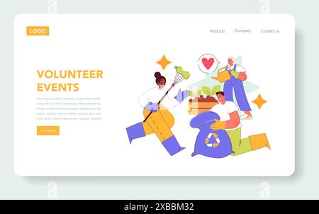 Social Responsibility concept. Diverse volunteers engage in community service and environmental care. Recycling, greening, and charity activities. Vector illustration. Stock Vector