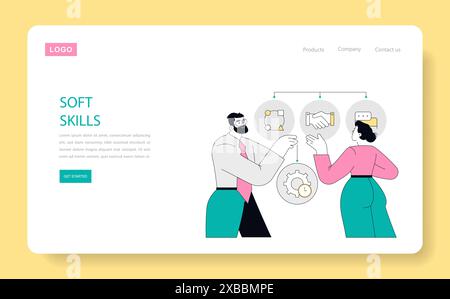 Soft Skills concept. Professionals demonstrating exemplary teamwork and communication. Collaboration, strategy, and leadership in workplace interaction. Vector illustration. Stock Vector