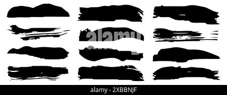 Collection of artistic grungy black paint hand made creative brush stroke set isolated on background. A group of abstract grunge sketches for design Stock Photo