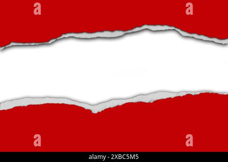 Gap in torn red paper on white background. Copy space Stock Photo