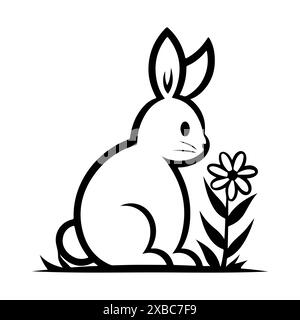 Flower Rabbit logo or modern line icon. Vector line art and icon design with bold outline. Black and white Pixel Perfect minimalistic symbol isolate w Stock Vector