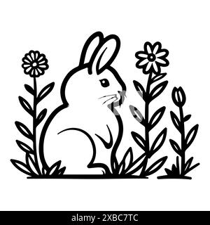 Flower Rabbit logo or modern line icon. Vector line art and icon design with bold outline. Black and white Pixel Perfect minimalistic symbol isolate w Stock Vector