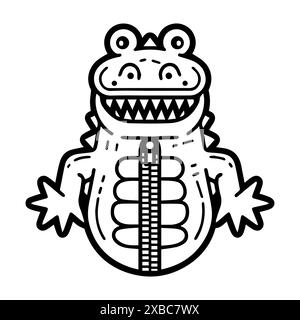 Croc Zipper logo or modern line icon. Vector line art and icon design with bold outline. Black and white Pixel Perfect minimalistic symbol isolate whi Stock Vector