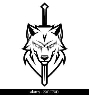 Wolf Knight logo or modern line icon. Vector line art and icon design with bold outline. Black and white Pixel Perfect minimalistic symbol isolate whi Stock Vector