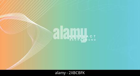 Abstract orange-sky blue digital future technology geometric flowing line background. Teal, Ocean red gradient smooth wave lines web banner background Stock Vector