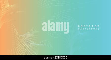 Abstract orange-sky blue digital future technology geometric flowing line background. Teal, Ocean red gradient smooth wave lines web banner background Stock Vector