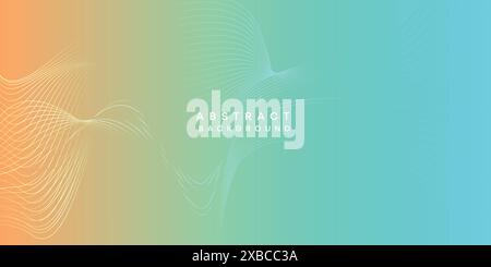 Abstract orange-sky blue digital future technology geometric flowing line background. Teal, Ocean red gradient smooth wave lines web banner background Stock Vector