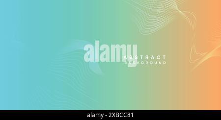 Abstract orange-sky blue digital future technology geometric flowing line background. Teal, Ocean red gradient smooth wave lines web banner background Stock Vector
