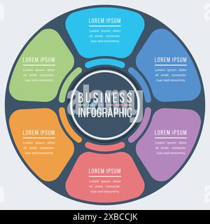 Circle Infographic design 6 Steps, objects, elements or options information business template Stock Vector