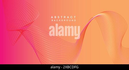 Abstract orange, pink yellow future technology geometric flowing line background. Red, orange, purple gradient smooth wave lines web banner background Stock Vector