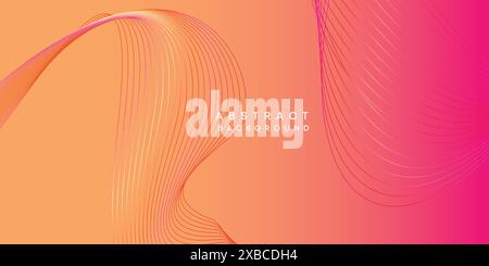 Abstract orange, pink yellow future technology geometric flowing line background. Red, orange, purple gradient smooth wave lines web banner background Stock Vector