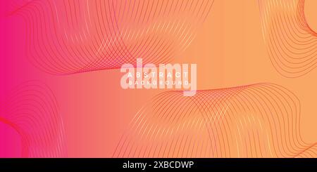 Abstract orange, pink yellow future technology geometric flowing line background. Red, orange, purple gradient smooth wave lines web banner background Stock Vector