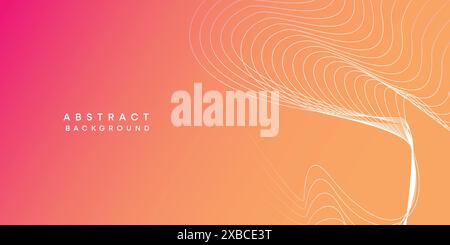 Abstract orange, pink yellow future technology geometric flowing line background. Red, orange, purple gradient smooth wave lines web banner background Stock Vector