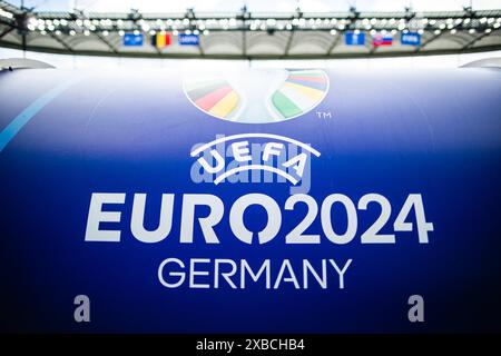 Frankfurt, Germany, June 11th 2024 FRANKFURT, GERMANY - JUNE 11: A general view shows the UEFA Euro 2024 Championship Logo at 'Frankfurt Arena', taken during the UEFA Euro 2024 European Football Championship Stadium Open Media Day in Frankfurt am Main, Germany. The UEFA Euro 2024 Football Championship is scheduled to run from June 14 to July 14, 2024 (Photo by Dan O' Connor/ATPImages) Dan O' Connor (Dan O' Connor / ATP Images / SPP) Stock Photo