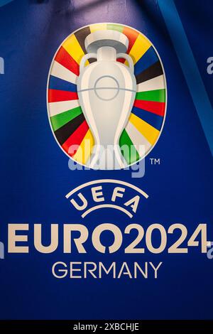 Frankfurt, Germany, June 11th 2024 FRANKFURT, GERMANY - JUNE 11: A general view shows the UEFA Euro 2024 Championship Logo at 'Frankfurt Arena', taken during the UEFA Euro 2024 European Football Championship Stadium Open Media Day in Frankfurt am Main, Germany. The UEFA Euro 2024 Football Championship is scheduled to run from June 14 to July 14, 2024 (Photo by Dan O' Connor/ATPImages) Dan O' Connor (Dan O' Connor / ATP Images / SPP) Stock Photo