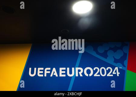 Frankfurt, Germany, June 11th 2024 FRANKFURT, GERMANY - JUNE 11: A general view shows the UEFA Euro 2024 Championship Logo at 'Frankfurt Arena', taken during the UEFA Euro 2024 European Football Championship Stadium Open Media Day in Frankfurt am Main, Germany. The UEFA Euro 2024 Football Championship is scheduled to run from June 14 to July 14, 2024 (Photo by Dan O' Connor/ATPImages) Dan O' Connor (Dan O' Connor / ATP Images / SPP) Stock Photo