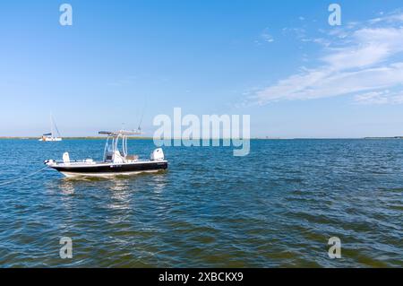 Boats in Pelican Cove at Dauphin Island, Alabama Stock Photo