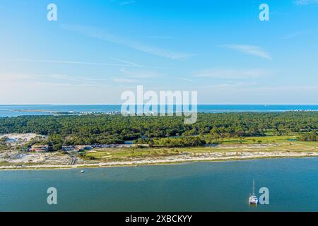 Aerial view of Pelican Cove and the beach at Dauphin Island, Alabama Stock Photo