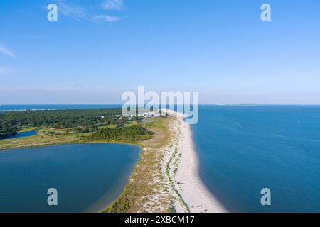 Aerial view of Pelican Cove and the beach at Dauphin Island, Alabama Stock Photo