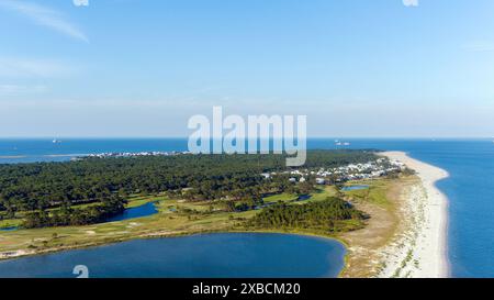 Aerial view of Pelican Cove and the beach at Dauphin Island, Alabama Stock Photo