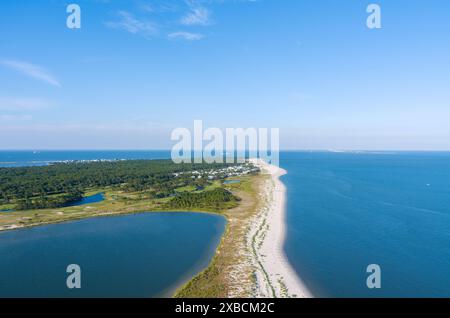 Aerial view of Pelican Cove and the beach at Dauphin Island, Alabama Stock Photo