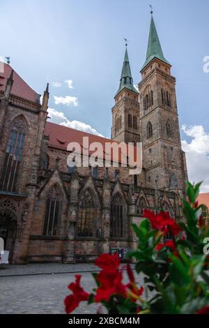 Nuremberg, Germany - July 19, 2023: View of St. Sebaldus Church in historical center of Nurnberg, Franconia, Bavaria  Stock Photo