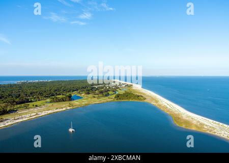 Aerial view of Pelican Cove and the beach at Dauphin Island, Alabama Stock Photo