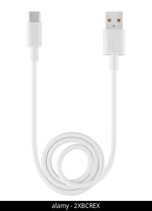 USB and micro USB cable, on white background in insulation Stock Photo