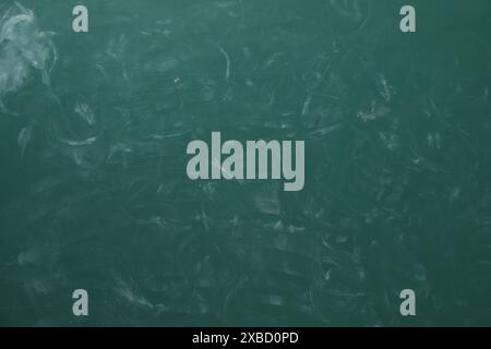 Chalk rubbed out on green chalkboard as background, closeup. Space for text Stock Photo