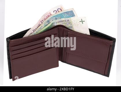 Brown Leather Wallet with Cash Stock Photo