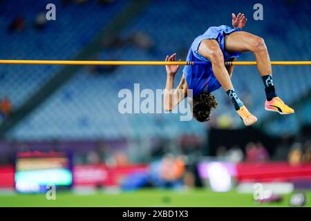 Rome, Italy. 11th June, 2024. Rome, Italy, June 11th 2024: Gianmarco Tamberi (Italy) jumping over the cross bar and winning the gold medal during the high jump event during the European Athletics Championships 2024 at Stadio Olimpico in Rome, Italy. (Daniela Porcelli/SPP) Credit: SPP Sport Press Photo. /Alamy Live News Stock Photo