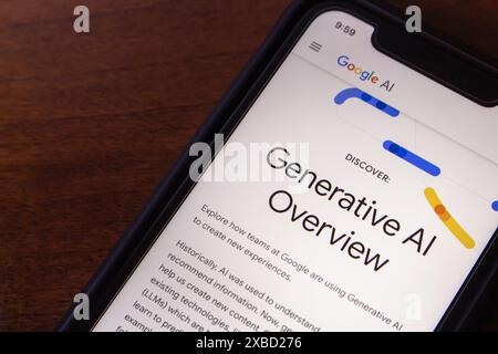 Vancouver, CANADA - May 20 2024 : Google Generative AI Overview website seen in an iPhones screen. Stock Photo