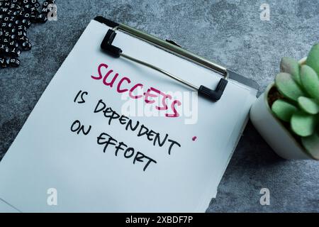 Concept of Success is Dependent on Effort write on paperwork isolated on wooden background. Stock Photo