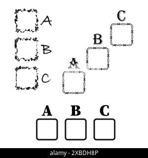 Alphabet frame icons. Black vector designs. Nine different styles. Decorative border illustrations. Stock Vector