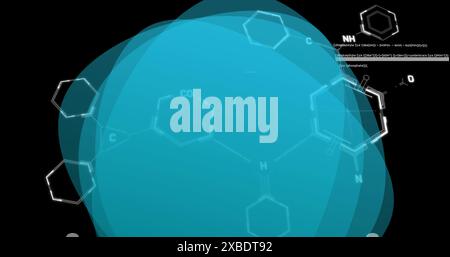 Image of chemical structures and data processing over blue banner with copy space Stock Photo