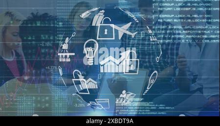 Image of diverse group of young and experienced professionals collaborating on project Stock Photo