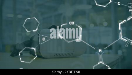 Image of chemical formulas over vr headset Stock Photo
