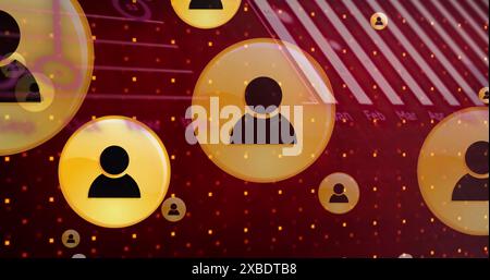 Image of data processing over social media icons on red background Stock Photo