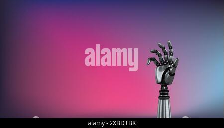 Image of robotic hand on pink background Stock Photo