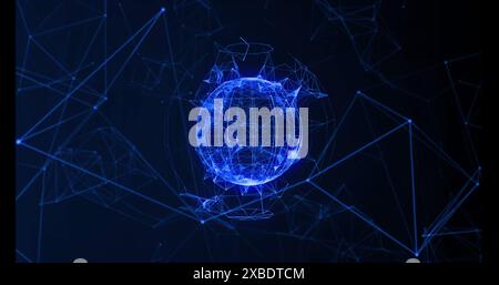 Image of network od connections over blue globe on black background Stock Photo