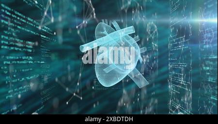 Image of connections, scientific data processing and human heart Stock Photo