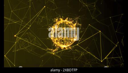 Image of network od connections over globe on black background Stock Photo