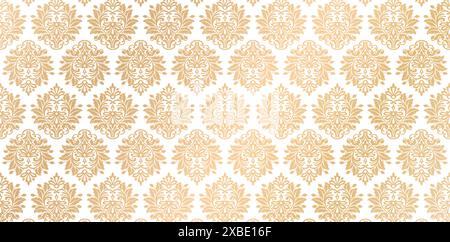 seamless pattern with floral ornament damask golden color isolated white backgrounds for textile wallpapers, books cover, Digital interfaces, prints Stock Vector