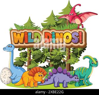 Colorful dinosaurs in a lush forest Stock Vector
