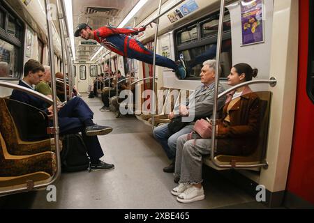 St. Petersburg, Russia. 11th June, 2024. An acrobat dressed as the ...