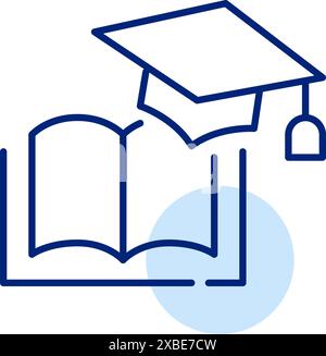 Book and graduation cap. Learning resources for university degree. Pixel perfect, editable stroke vector icon Stock Vector