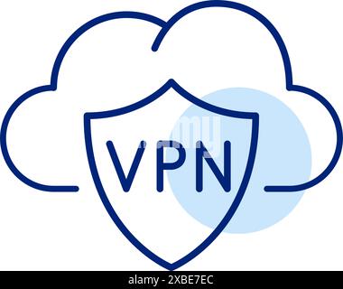 Cloud and VPN shield. Cloud data encryption and safety. Privacy information protection. Pixel perfect, editable stroke vector icon Stock Vector
