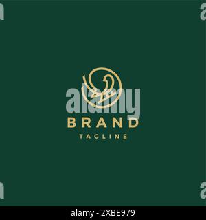 Minimalist Bird Outline Inside Circle Logo Design. Simple Bird Perching On A Branch Logo Design. Stock Vector
