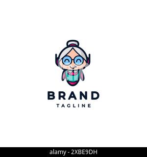 Nanny Bot Mascot Logo Design. Friendly Robot Nanny Mascot Logo Design. Stock Vector